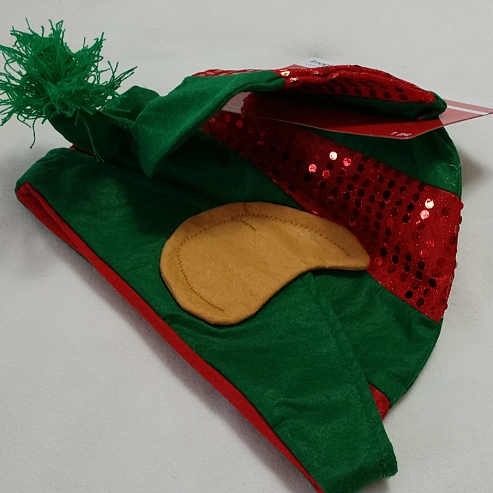 NEW Elf Hat Ears Christmas Holiday Adult Costume Cap Family Photo Party Sparkles - Picture 3 of 5